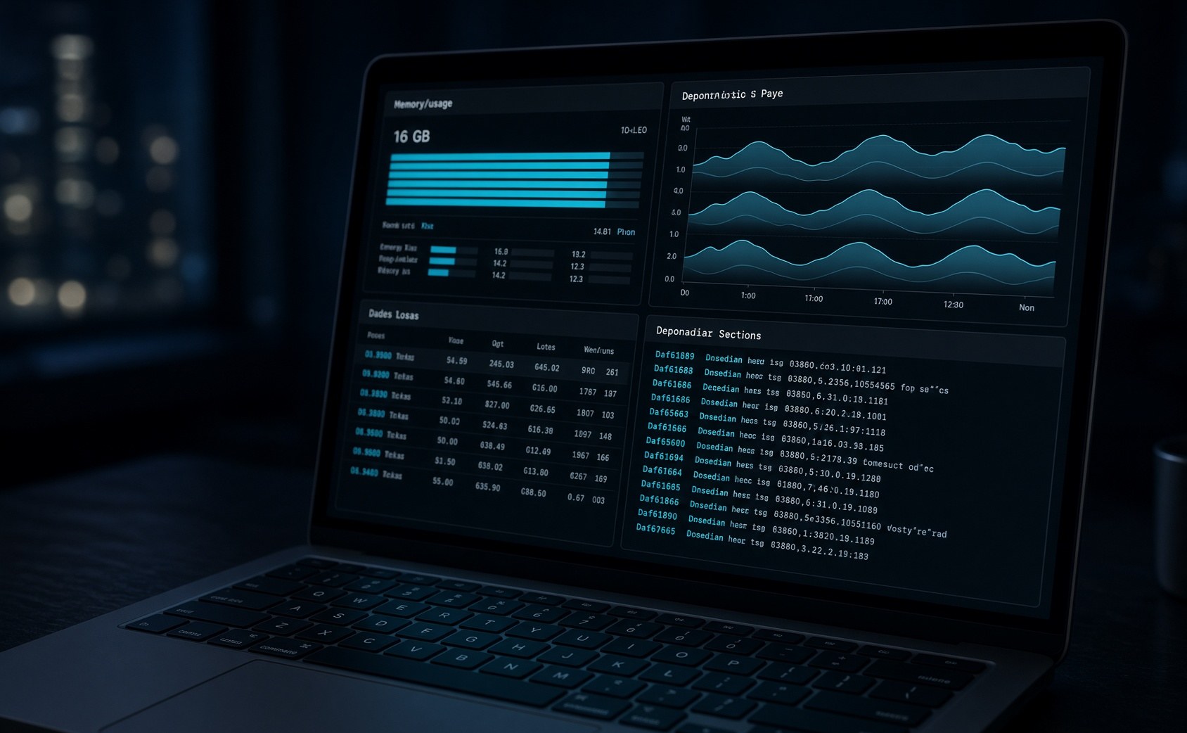 Space-black MacBook Pro at night running a local AI telemetry dashboard in 16 GB