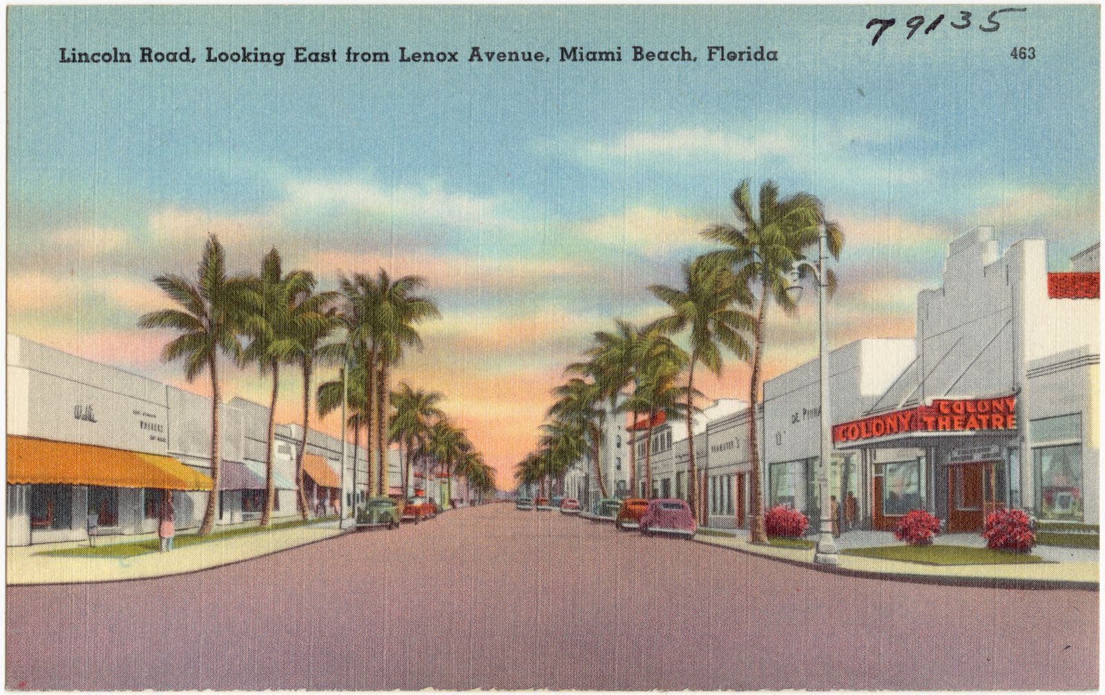 Colony Theatre on a 1935 Lincoln Road postcard