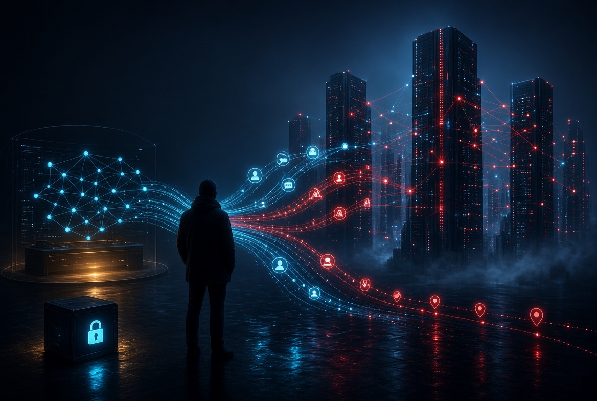 Silhouette between a private local knowledge graph and corporate data towers using personal data for price discrimination